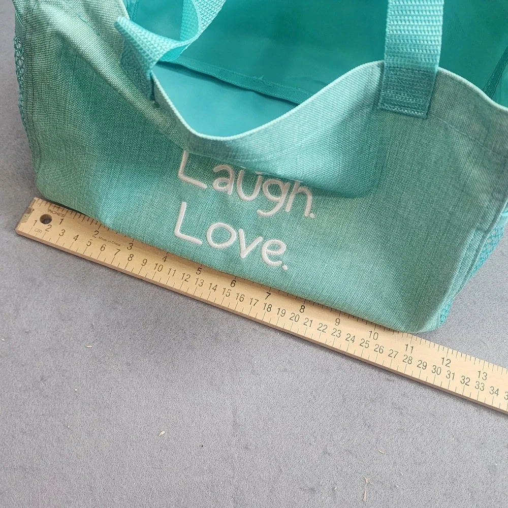 Thirty-One Tote Bag Aqua Teal Live Laugh Love Signature Collection Small Caddy
